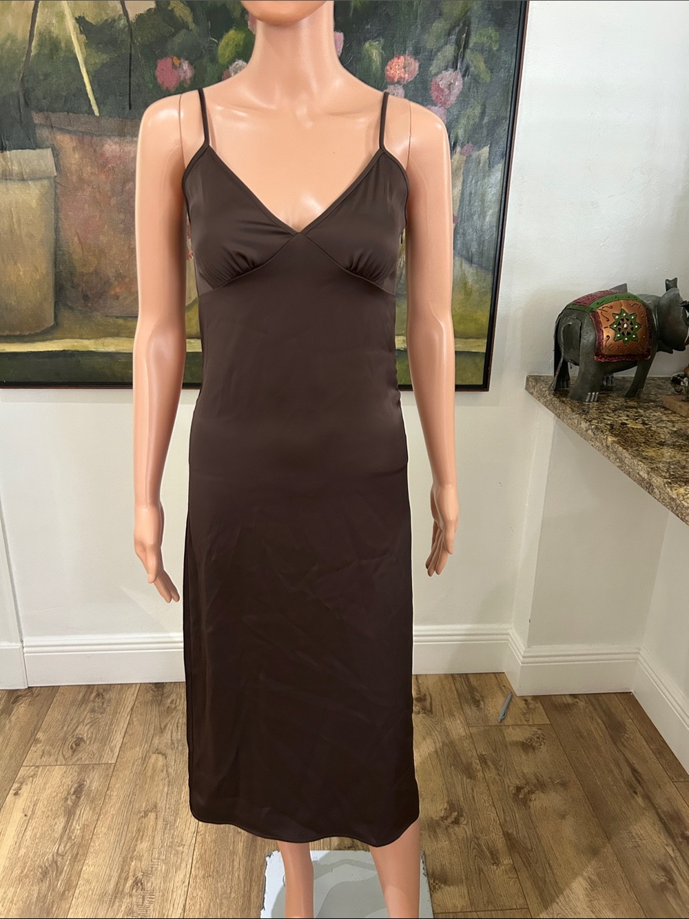 NWOT Song of style by Aimee Song brown camisole satin dress